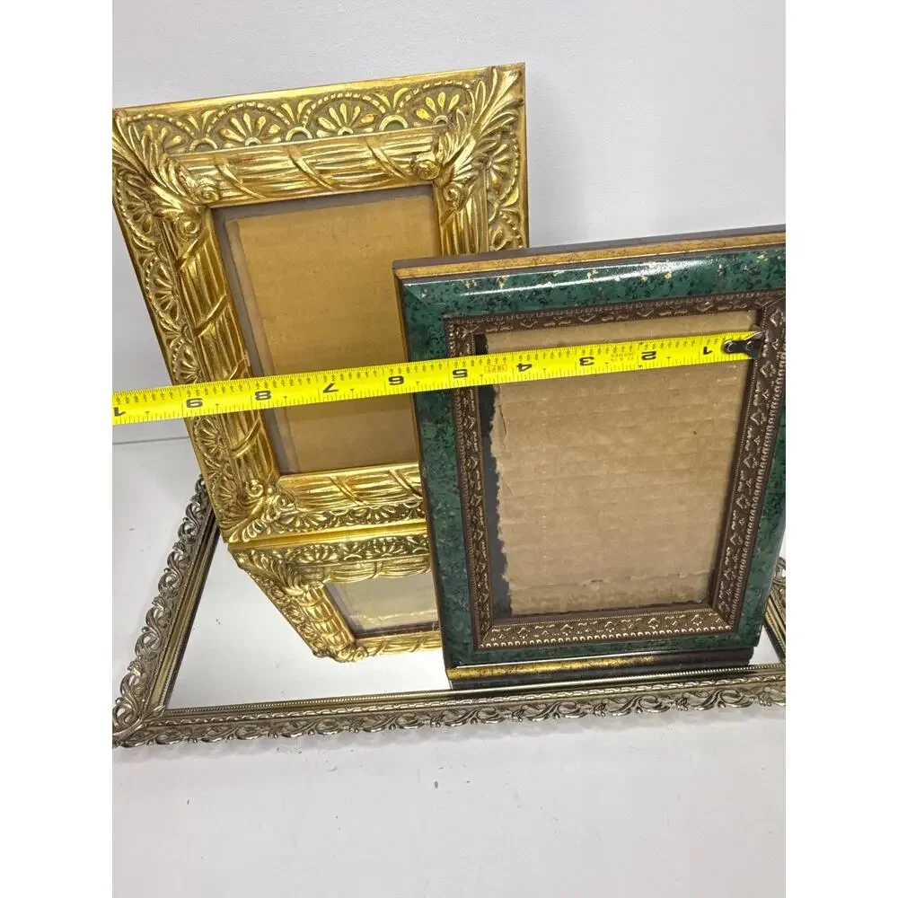 Set of two ornate vintage gold and green frames